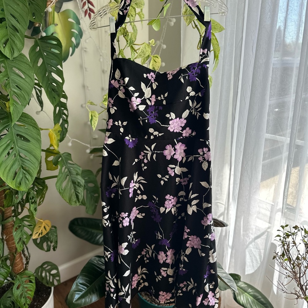 Donna Ricco Black Purple Flower Dress Halter Style